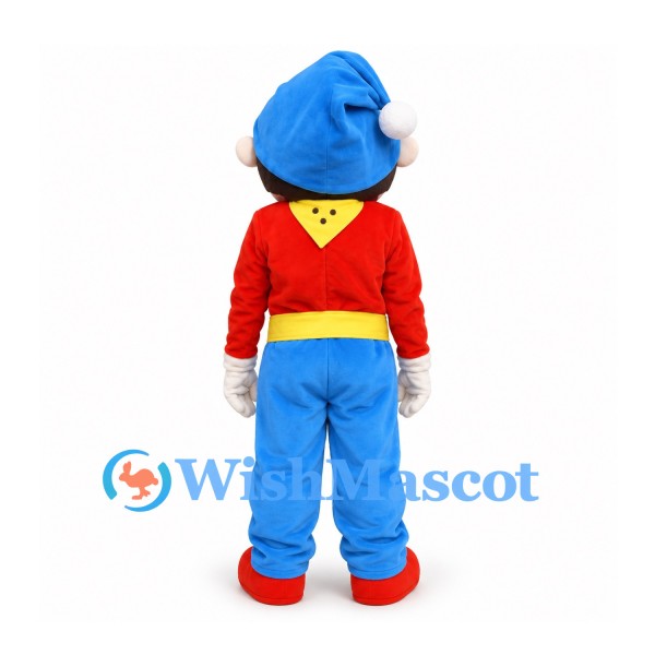 Boy Mascot Costume with Blue Nightcap and Red Shirt