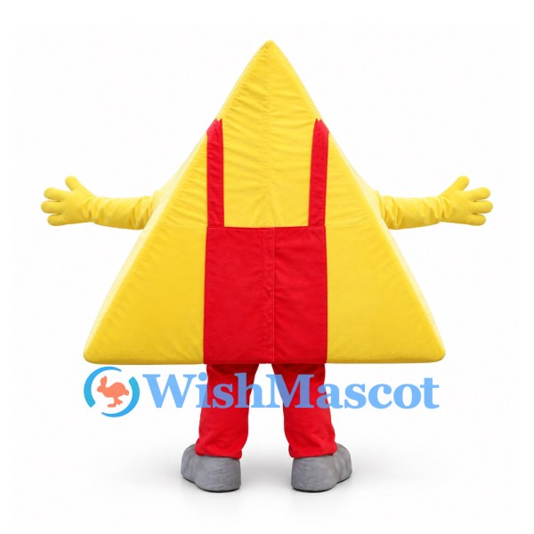 Triangle Mascot Costume in Yellow with Red Overalls