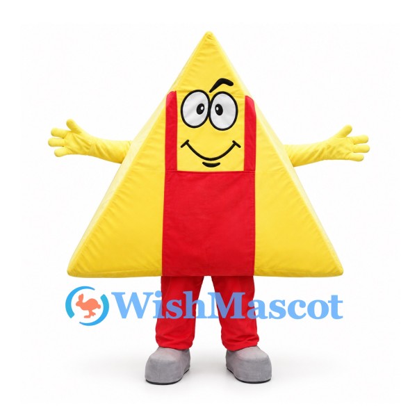 Triangle Mascot Costume in Yellow with Red Overalls