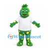 Monster Mascot Costume in Green with White Shirt and Yellow Spots
