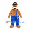 Bear Mascot Costume with Blue Overalls and Black Top Hat
