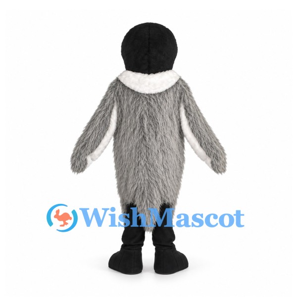 Penguin Mascot Costume in Gray with Shaggy Body and White Collar