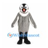 Penguin Mascot Costume in Gray with Shaggy Body and White Collar