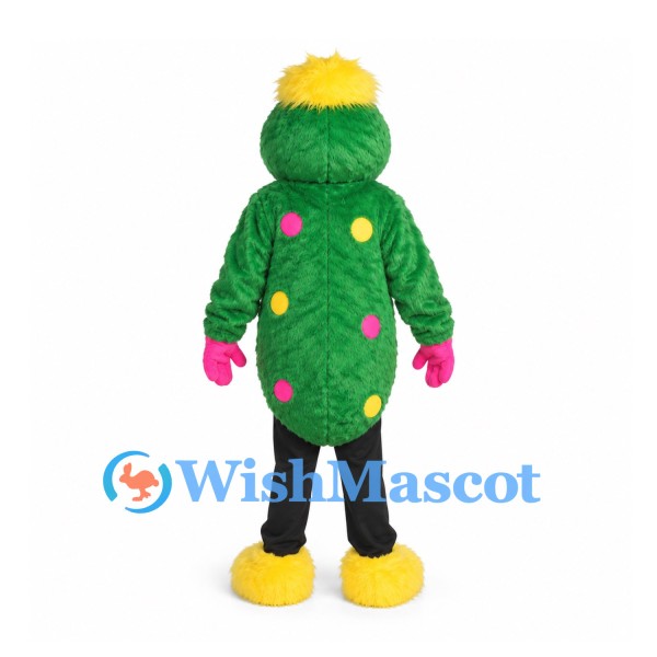 Monster Mascot Costume in Green with Yellow Hair and Colorful Spots