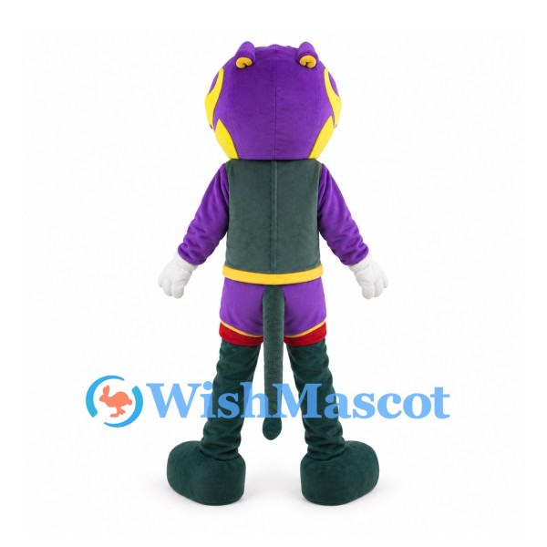 Snake Mascot Costume in Purple with Hooded Head and Green Boots