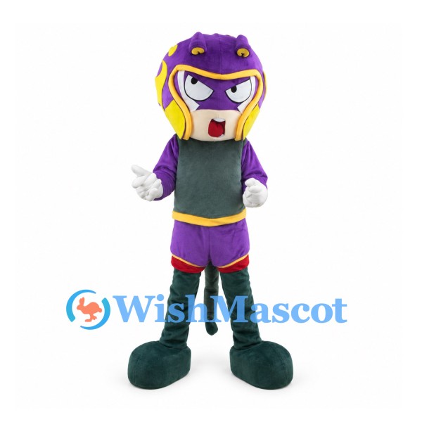 Snake Mascot Costume in Purple with Hooded Head and Green Boots