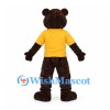 Bear Mascot Costume in Dark Brown with Yellow Shirt