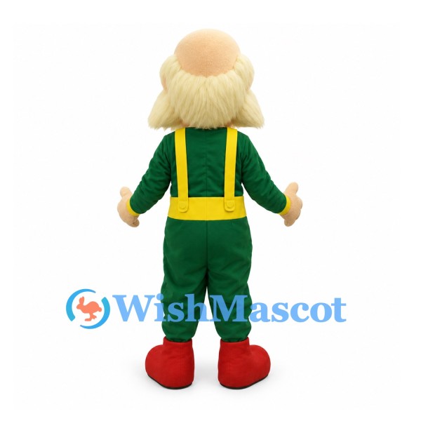 Man Mascot Costume with Cream Mustache and Green Overalls