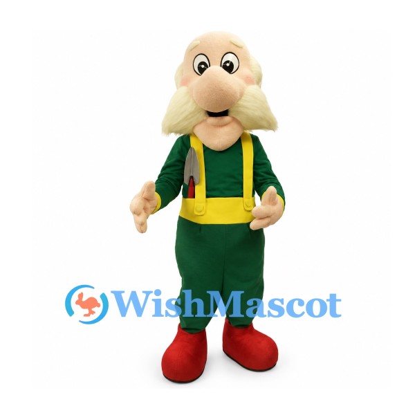 Man Mascot Costume with Cream Mustache and Green Overalls