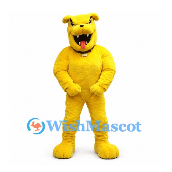 Dog Mascot Costume in Yellow with Open Mouth and Black Collar