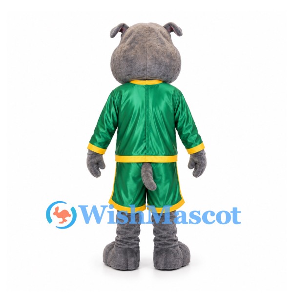 Bulldog Mascot Costume with Green Sports Shirt and Shorts