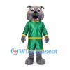 Bulldog Mascot Costume with Green Sports Shirt and Shorts