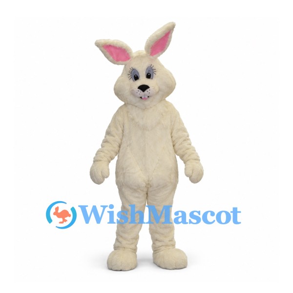 Rabbit Mascot Costume in Cream with Pink Inner Ears