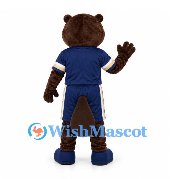 Beaver Mascot Costume with Navy Sports Shirt and Shorts