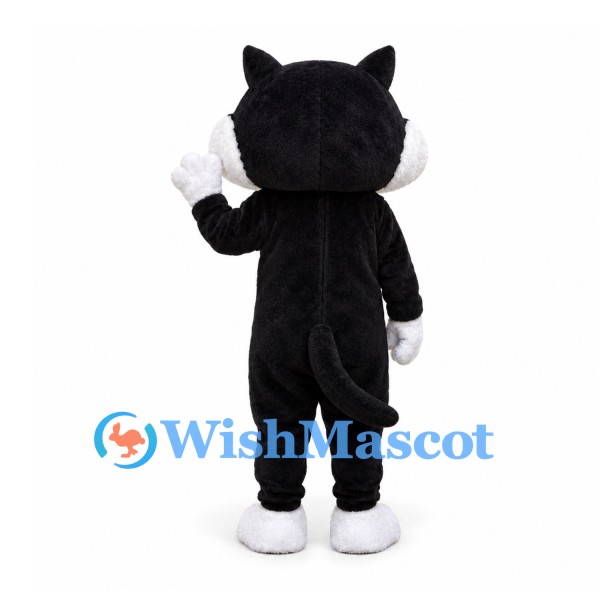 Cat Mascot Costume in Black and White with Rounded Cheeks