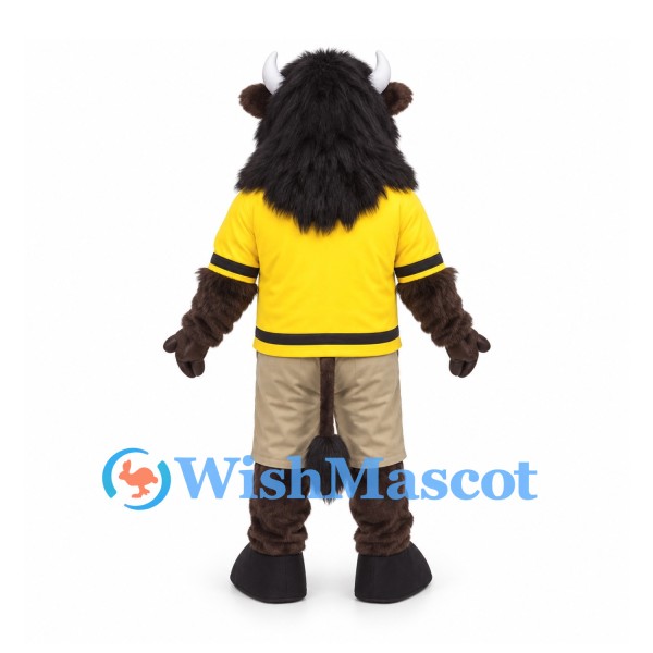 Buffalo Mascot Costume with Yellow Shirt and Tan Shorts