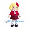 Girl Mascot Costume with Blond Hair and Red Plaid Skirt