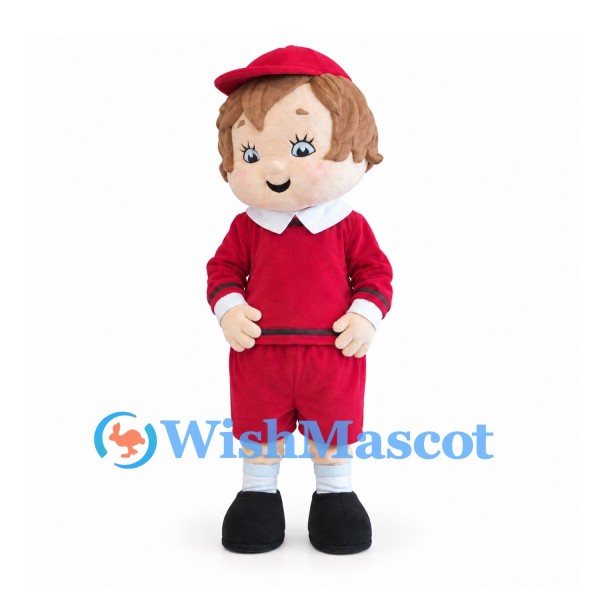 Boy Mascot Costume with Red Cap and Matching Outfit