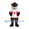 Raccoon Mascot Costume with White Maple Leaf Shirt and Brown Hat