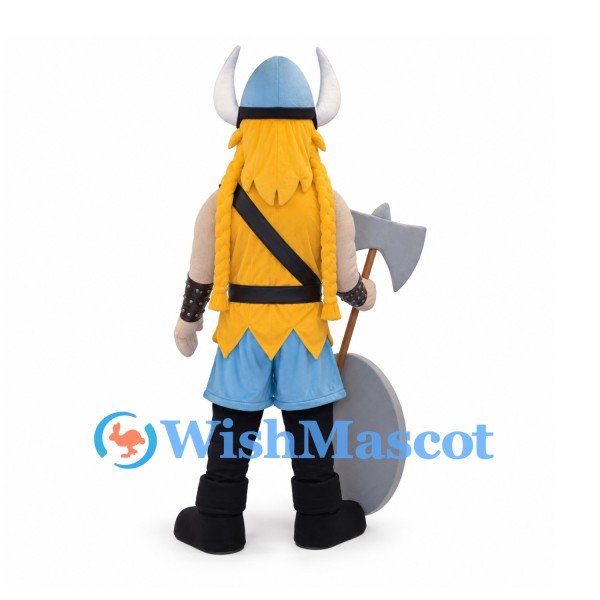Viking Mascot Costume with Horned Helmet and Long Yellow Beard