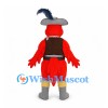 Parrot Mascot Costume in Red with Pirate Hat and Striped Vest
