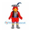 Parrot Mascot Costume in Red with Pirate Hat and Striped Vest