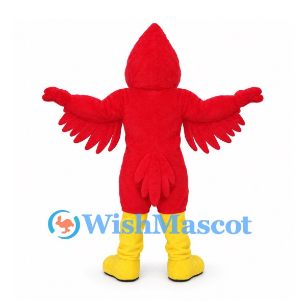 Cardinal Mascot Costume in Red with Yellow Feet and Wide Wings