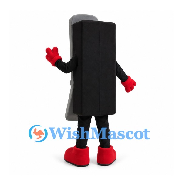 Mobile Phone Mascot Costume in Gray and Black with Red Gloves