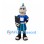 Knight Mascot Costume with Blue Tunic and Silver Helmet