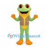 Frog Mascot Costume in Green with Brown Vest and Orange Feet