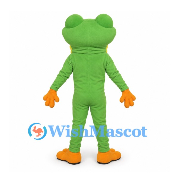 Frog Mascot Costume in Green with Yellow Belly and Orange Feet