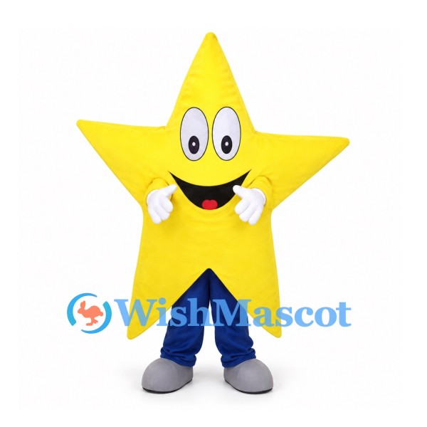Star Mascot Costume in Yellow with Blue Pants and White Gloves