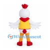 Chicken Mascot Costume with Yellow Vest and Red Comb