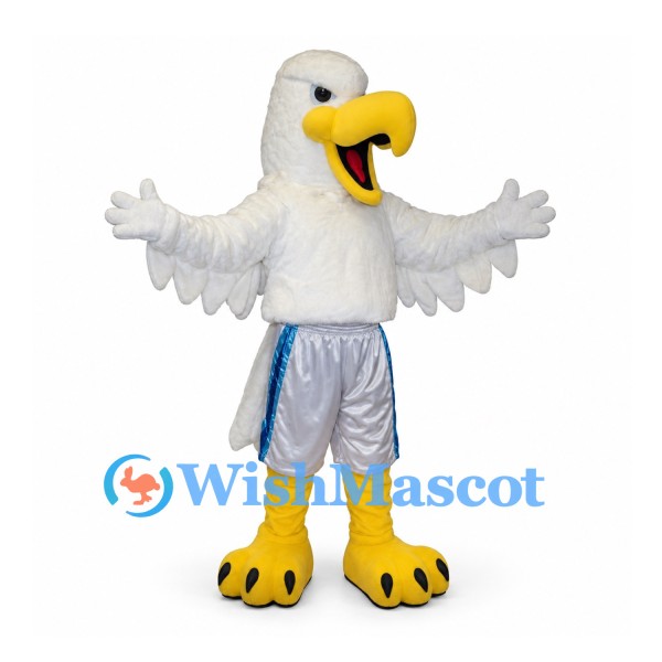 Eagle Mascot Costume in White with Silver Sports Shorts