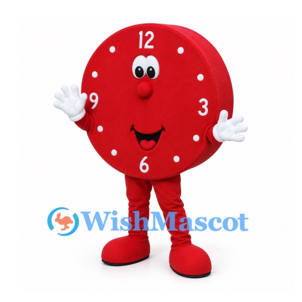 Clock Mascot Costume in Red with White Numbers
