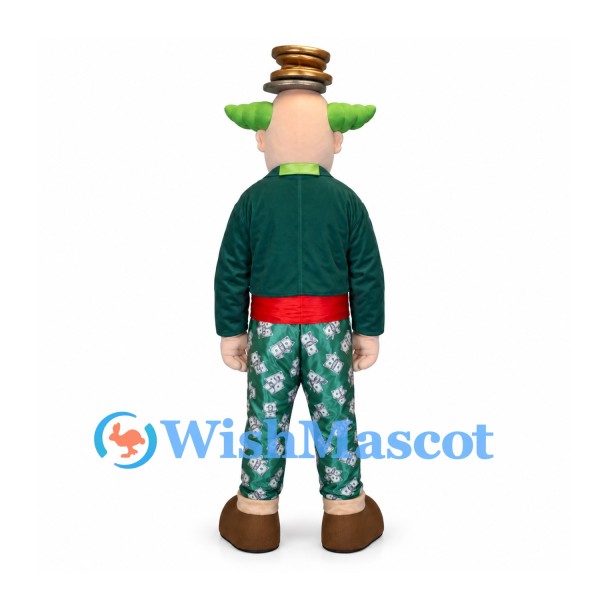 Clown Mascot Costume with Green Hair and Patterned Pants
