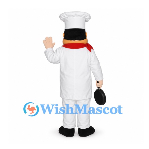 Chef Mascot Costume with White Uniform and Black Mustache