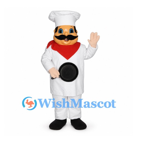Chef Mascot Costume with White Uniform and Black Mustache