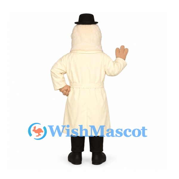 Detective Mascot Costume with Cream Trench Coat and Black Hat