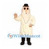 Detective Mascot Costume with Cream Trench Coat and Black Hat