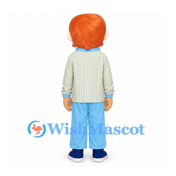 Boy Mascot Costume with Orange Hair and Striped Shirt