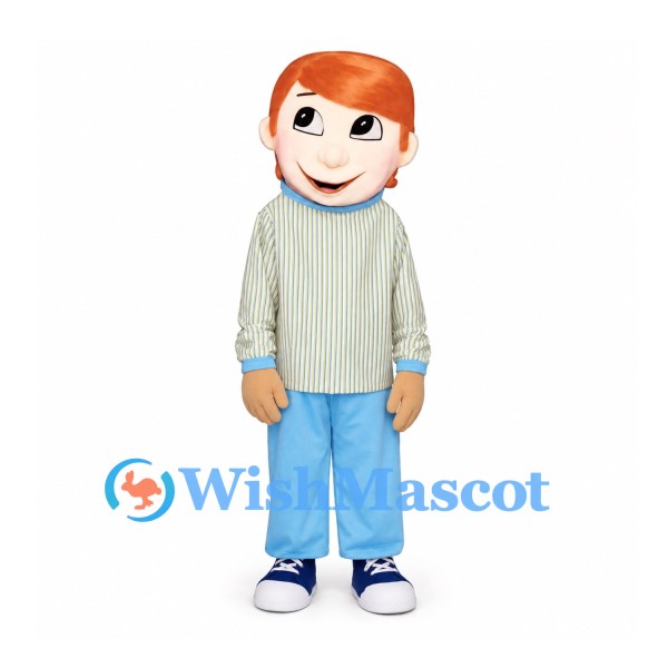 Boy Mascot Costume with Orange Hair and Striped Shirt
