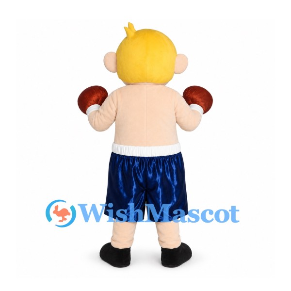 Boxer Mascot Costume with Brown Gloves and Blue Shorts