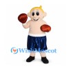 Boxer Mascot Costume with Brown Gloves and Blue Shorts