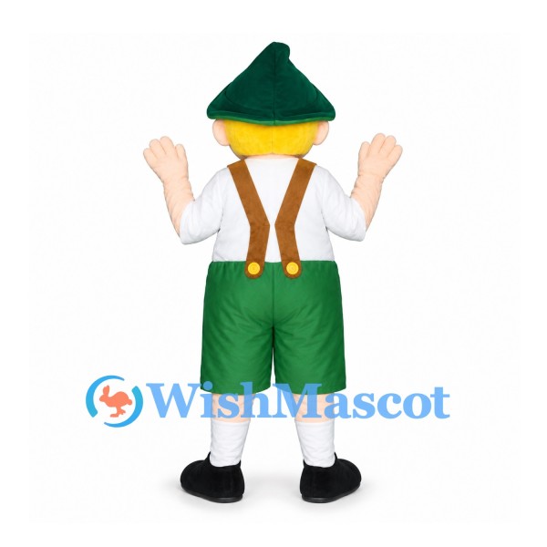 Man Mascot Costume with Green Hat and Lederhosen