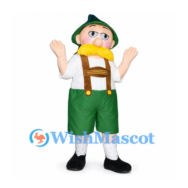 Man Mascot Costume with Green Hat and Lederhosen