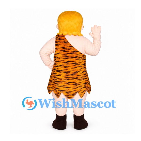 Caveman Mascot Costume with Orange Tiger Stripe Tunic