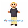 Boy Mascot Costume with Blond Hair and Multicolored Striped Shirt