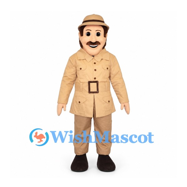 Explorer Mascot Costume with Tan Safari Suit and Hat