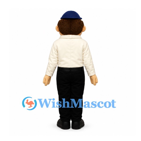 Man Mascot Costume with Blue Cap and Gray Bow Tie
